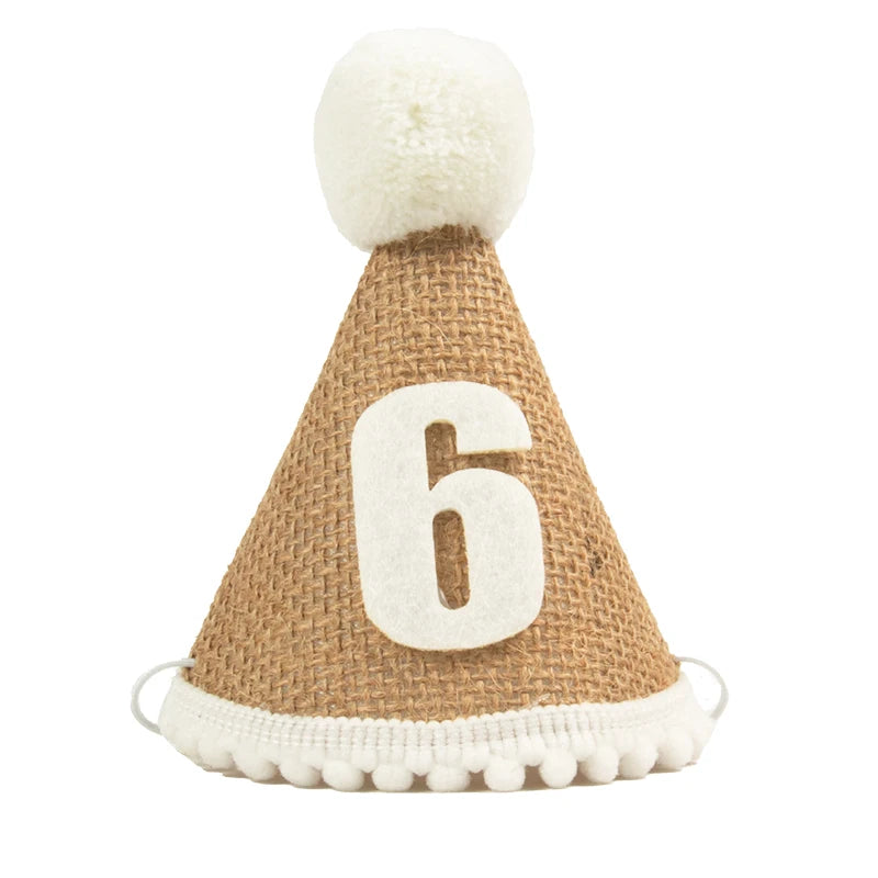 Burlap Hat Baby First Birthday Party Headband Linen Felt Hat 1st 2th 3th Years Kids Birthday Party Gift Baby Shower Hat
