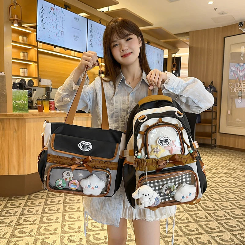 Large Capacity Children's School Bag Set for Girls Primary And Middle School Double Shoulder Backpack Sweet College Style