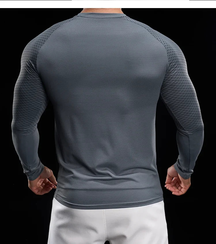Men Athletic Running Shirt Elastic Training T-shirt Gym Fitness Workout Tight Outdoor Jogging Sweatshirt