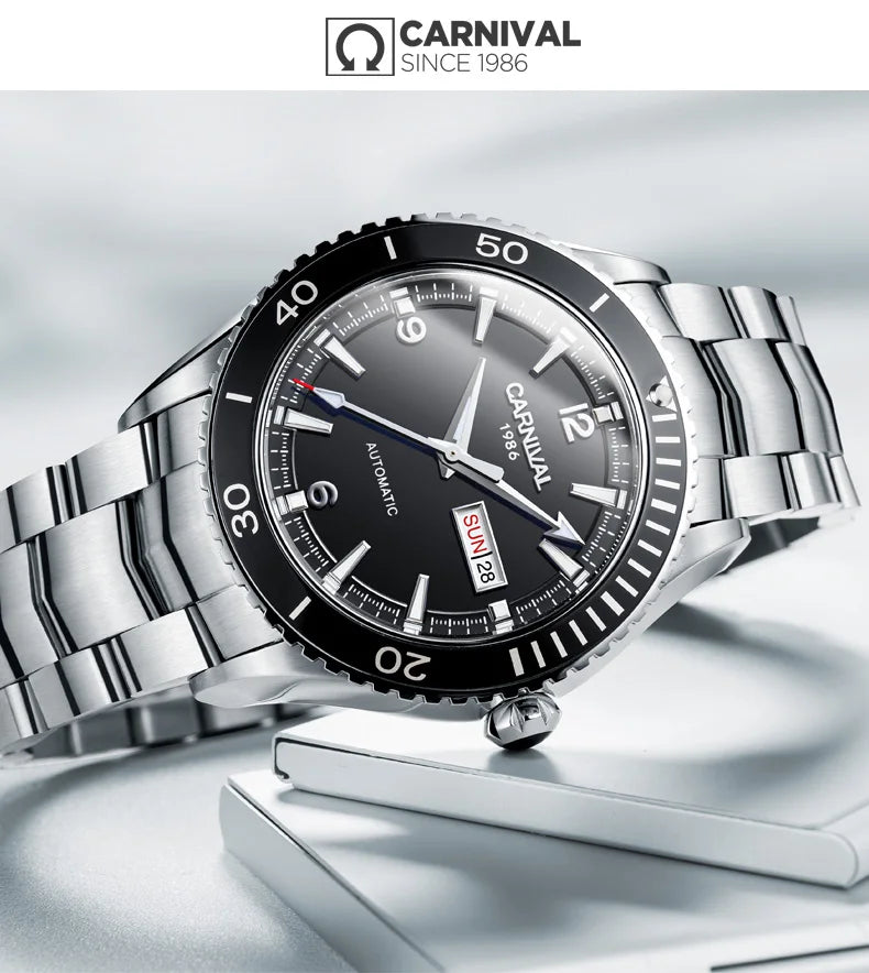 I&W Men Automatic Watch 41mm Mechanical Wristwatch 50M Waterproof Luminous Sapphire Mirror Dual Calendar Week Date
