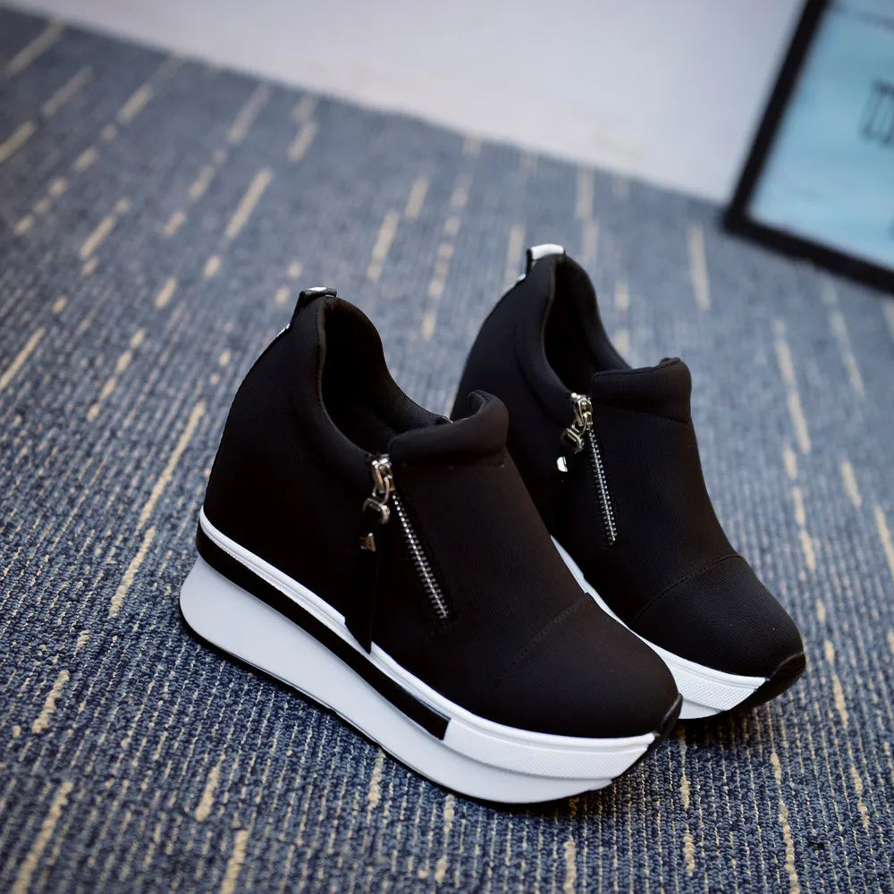 Women Wedges Ankle Boots Platform Thick Bottom Shoes Slip On Zipper Fashion Casual Female Sneakers Shoes Zapatos De Mujer