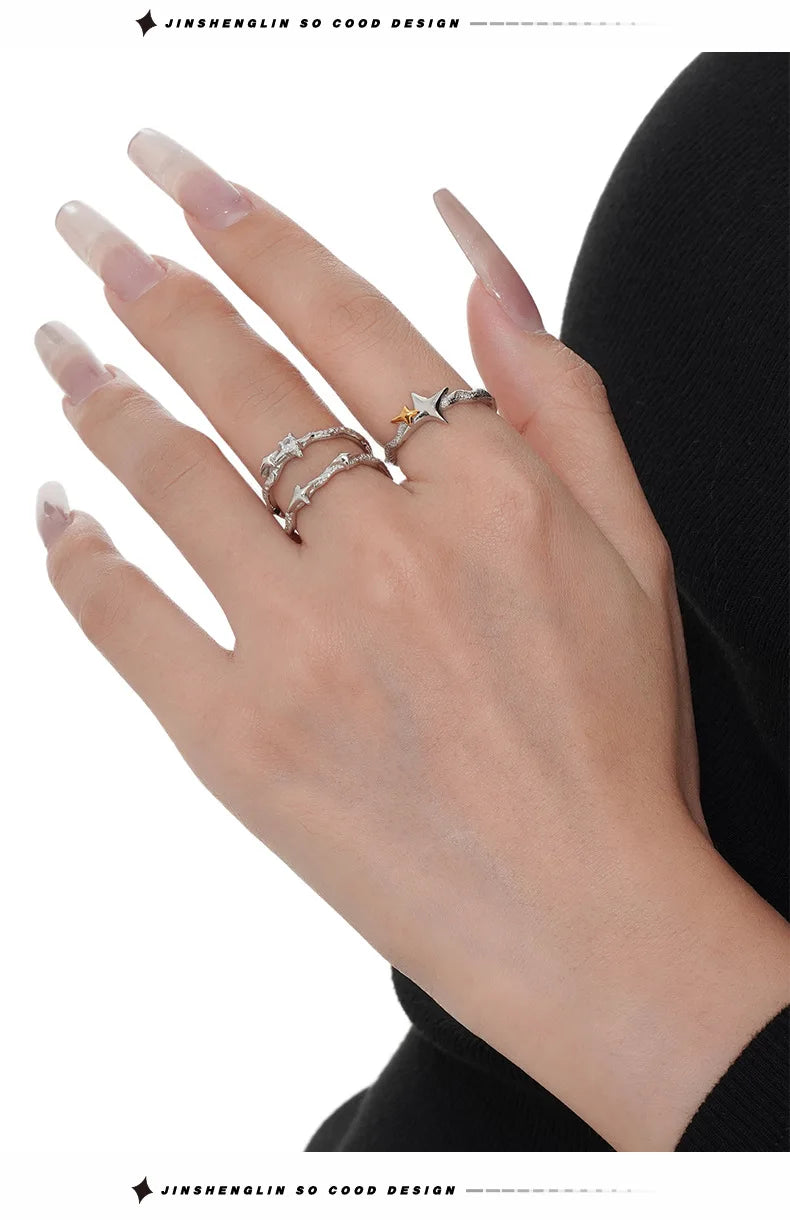 F.I.N.S New Original Simple S925 Sterling Silver Star Ring Women's Double Layer Irregular Adjustable Finger Fine Jewerlry Gifts