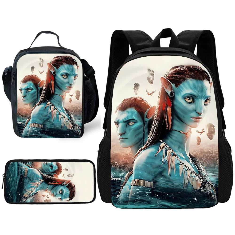 Science Fiction Movie Child School Backpack with Lunch Bags ,Pencil Bags ,School Bags for Boys Girls A-AvatarS Best Gift