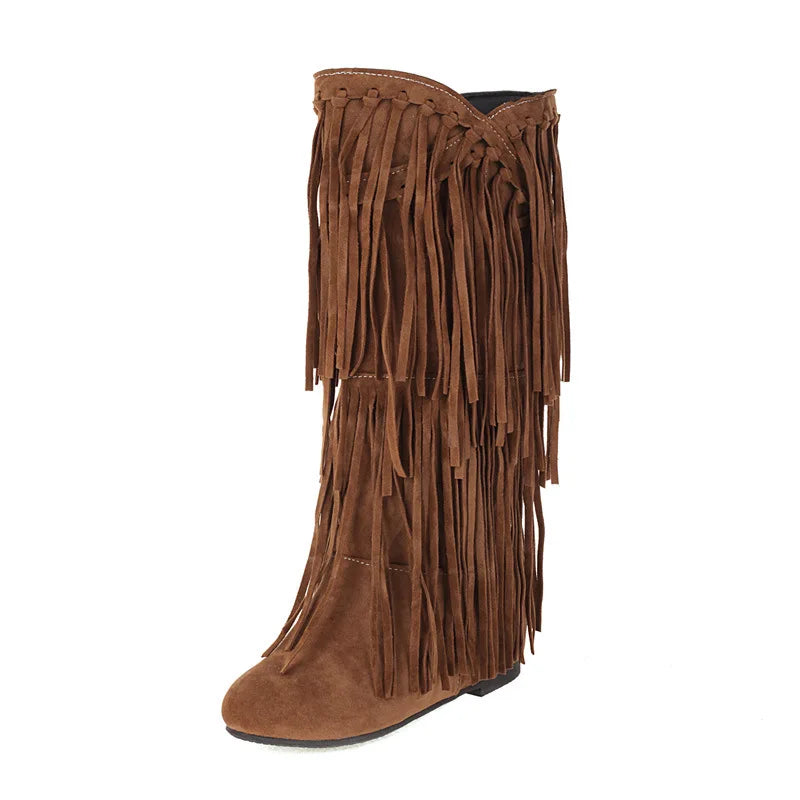 Boots 2025 autumn/winter women's boots casual fringe boots college style flat bottomed high top boots women's shoes