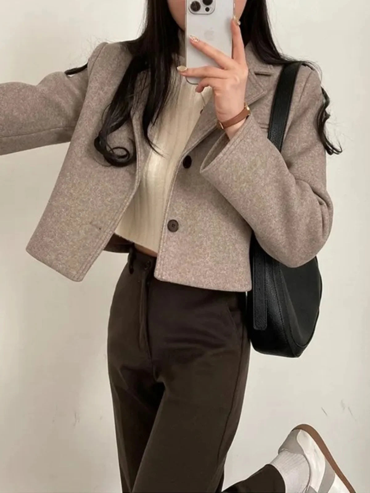 ort Thiened Woolen Coat for Women Winter New Sle Retro Single Button Suit Collar Coat Korean Sle Straight Tube pe