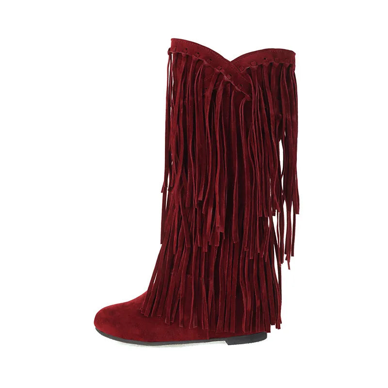 Boots 2025 autumn/winter women's boots casual fringe boots college style flat bottomed high top boots women's shoes