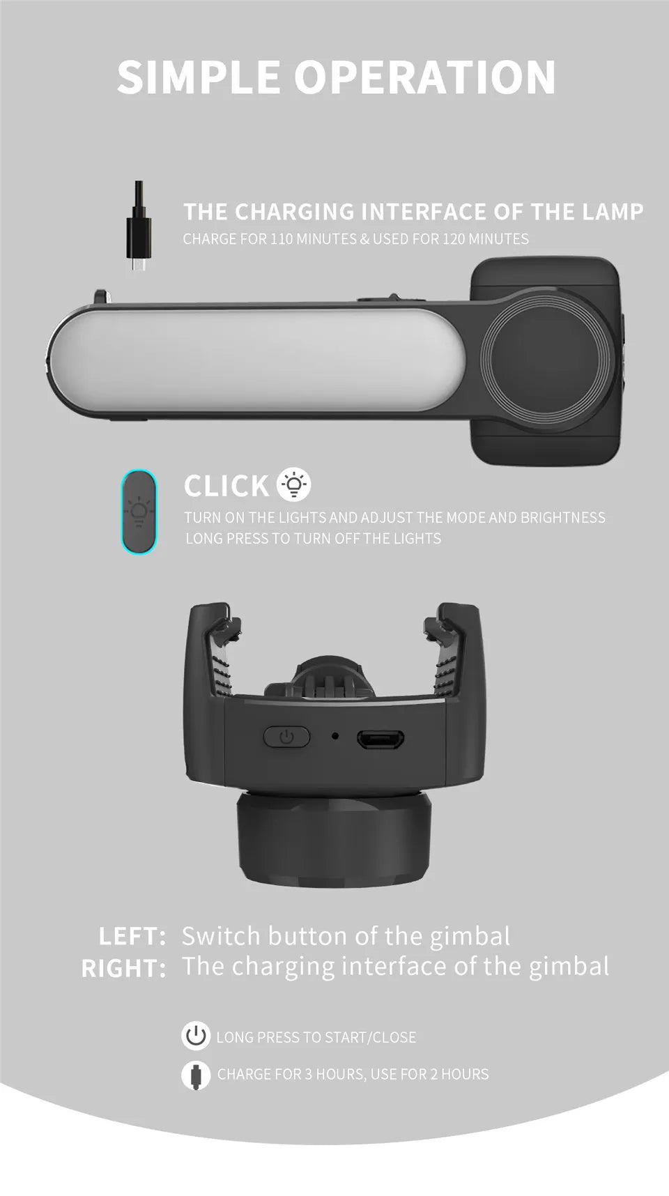 Gimbal Stabilizer For iPhone Android Cell Mobile Phone Cellphone Smartphone Action Camera Handle Grip Selfie Stick Video Tripod