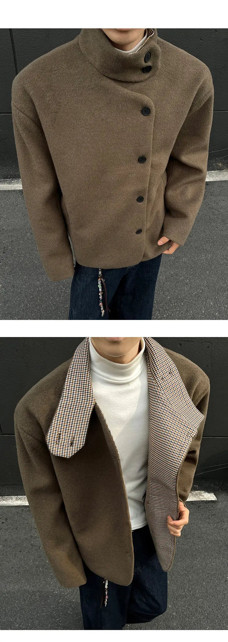 Winter woolen jacket men Caot Warm windproof 2025 New Style Fashionally Slim-Fitting Short Jacket Coat Individuality stand-up