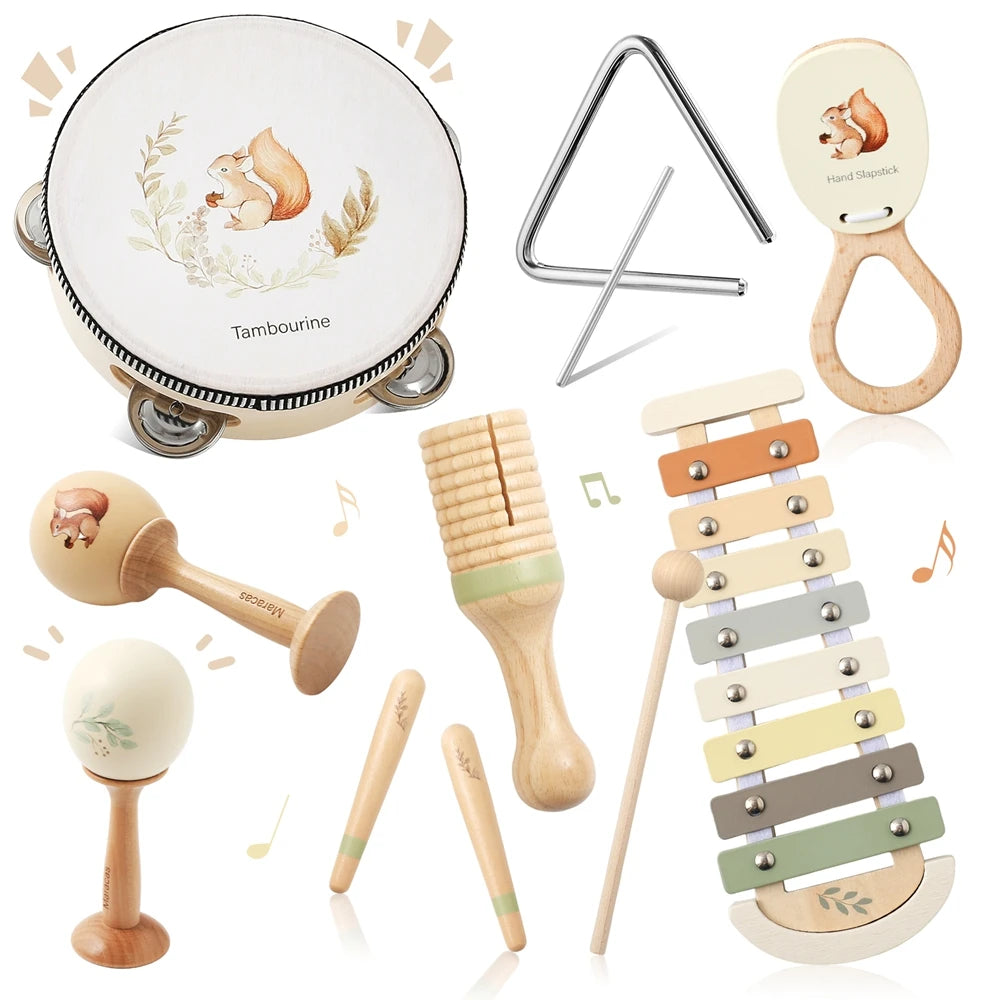 Montessori Musical Instruments for Children Wooden Baby Toys Child Musical Instrument Toddler Toys Squirrel Instrument Sets Gift