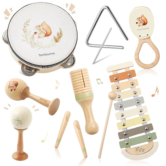 Montessori Musical Instruments for Children Wooden Baby Toys Child Musical Instrument Toddler Toys Squirrel Instrument Sets Gift
