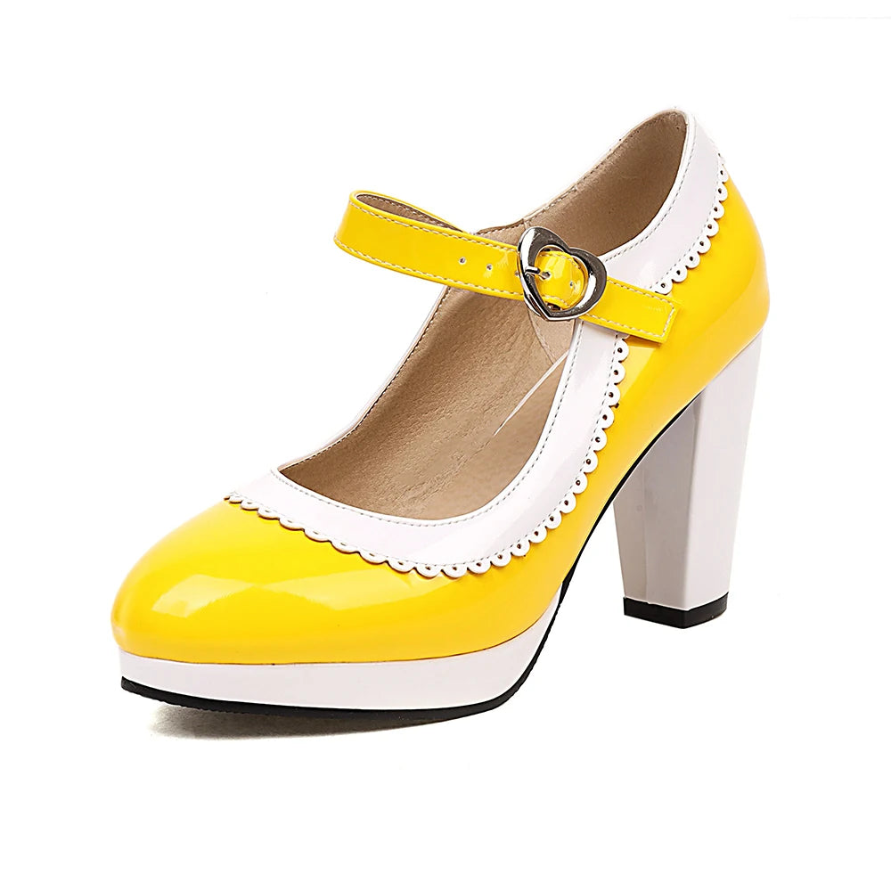 Women's shoes on Heels Women Mixed colors Platform Pumps Shallow Mouth Round Toe Shoes for Woman Mary Jane high heels Footwear