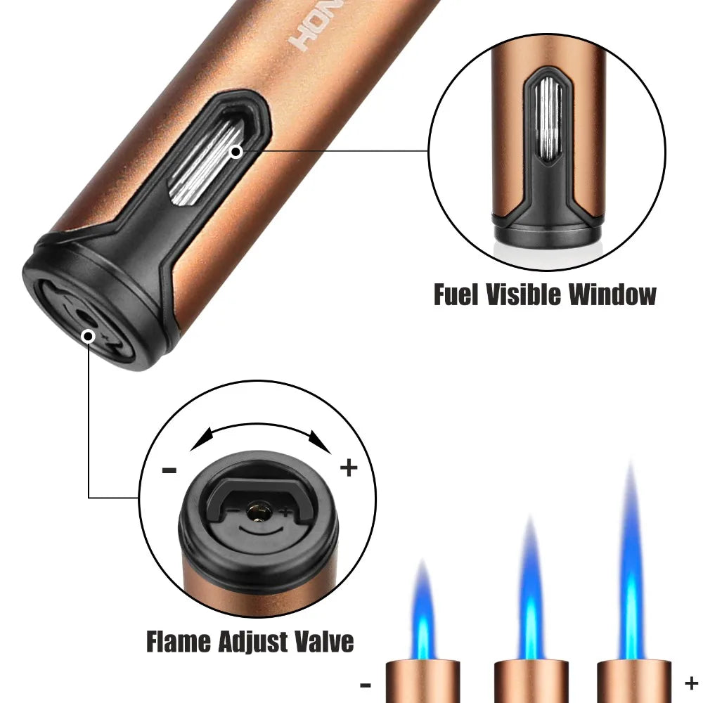 HONEST Cigar Lighter  Jet Flame Portable Butane Torch Lighter with Punch Mini Plastic Cigarette Lighter for Gift Box