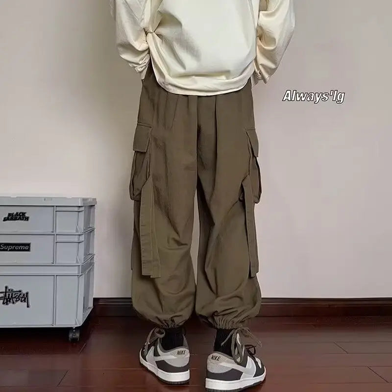 Spring and Autumn High Street Work Men's Thin Straight Wide Legs Fashion Trendy Sports Pants