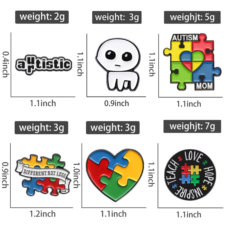 Autism Awareness Puzzle Enamel Pins Introvert Caring For Mental Health Metal Brooches Lapel Badges Jewelry Gifts For Friends