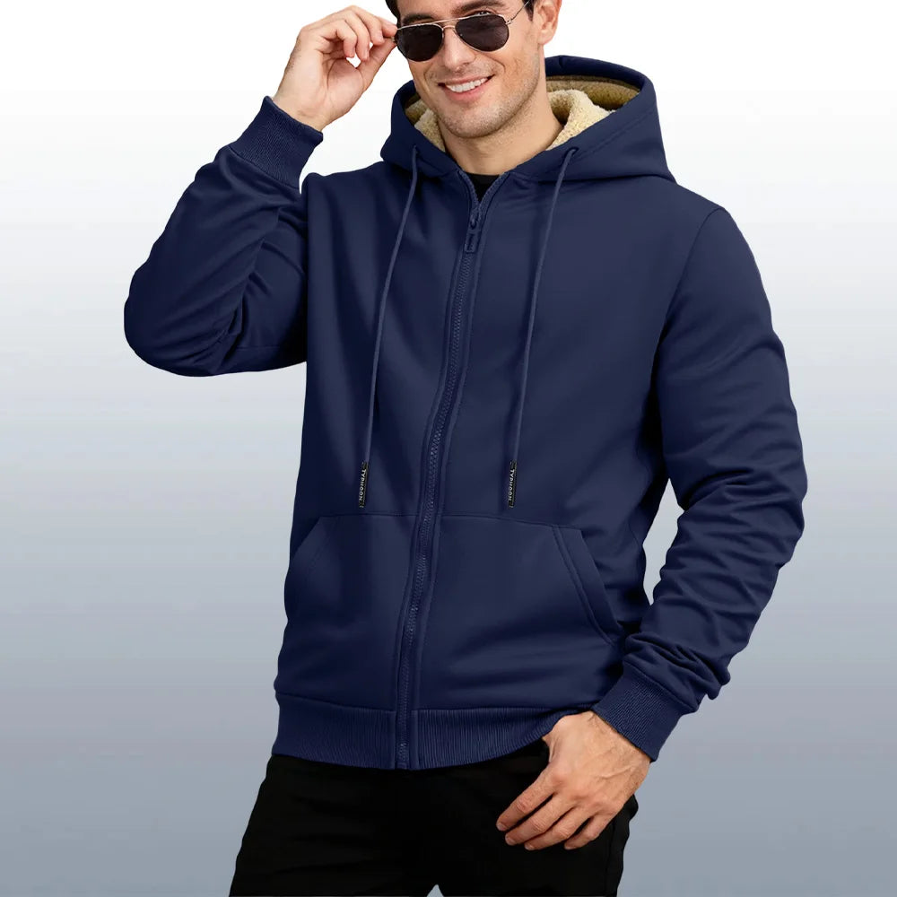 Men's Winter Lambswool Jackets Plus Size Zipper Hoodies Winter Warm Coats Long Sleeved Jacket Casual Coat Tops Clothing