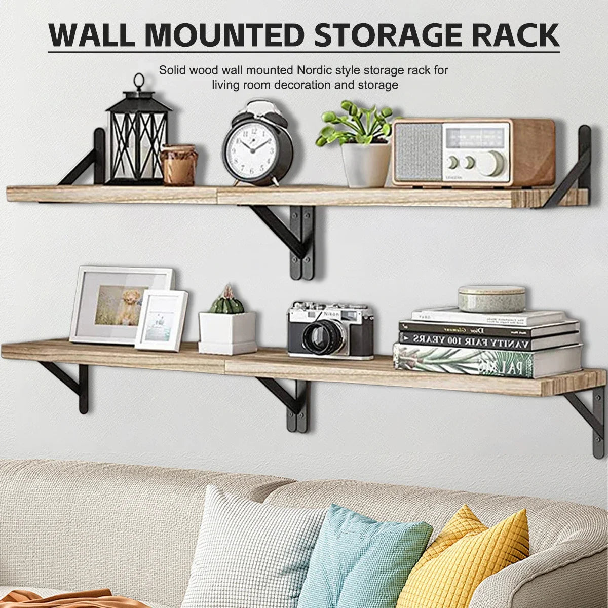 Floating Shelves for Wall Bookshelves Wall Mounted Wood Shelf for Living Room Bathroom Bedroom Kitchen Home Decor Clothing Rack