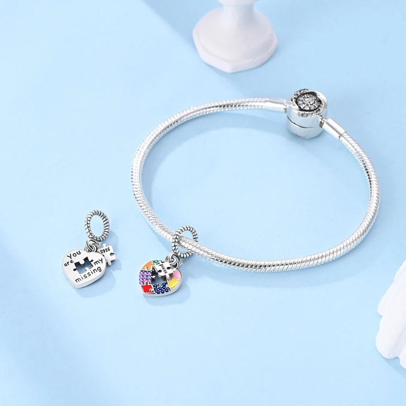 925 Sterling Silver Autism Awareness Symbol Puzzle Piece Pendant Charm Fit Original Charm Bracelets Women DIY Jewelry Gift