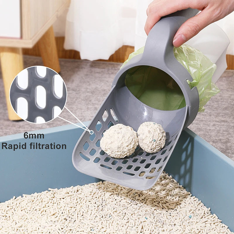 Cat Litter Shovel with Waste Bags Self Cleaning Cats Litter Scooper Portable Cat Litter Box Cleaning Tool Pet Cat Supplies