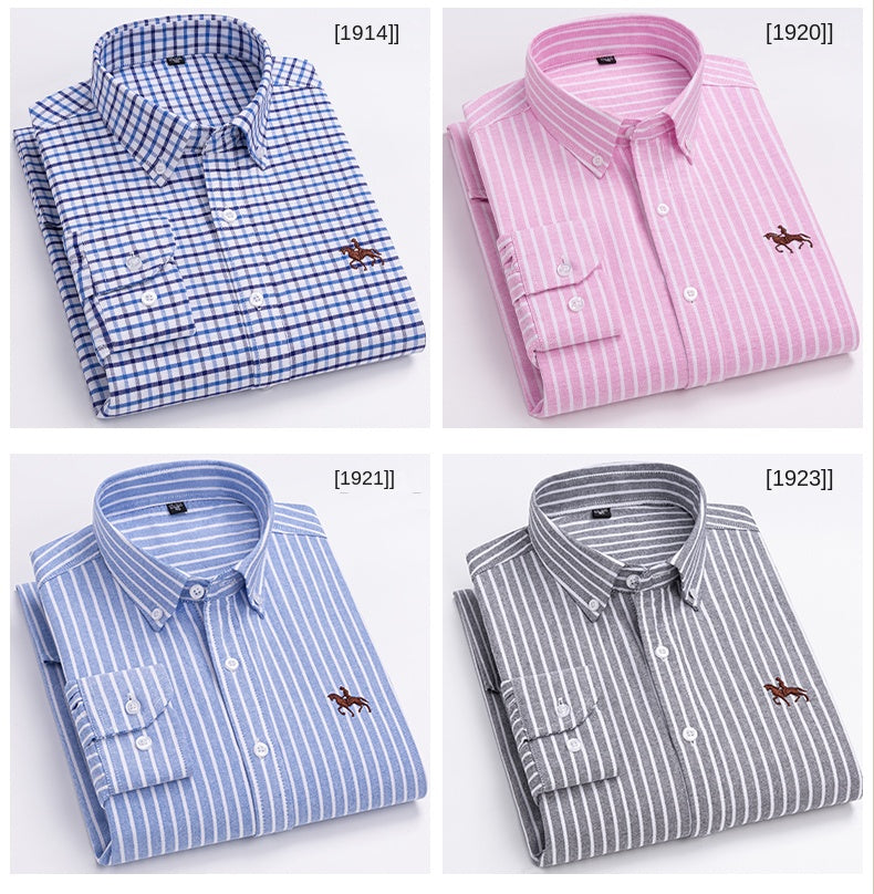 2023 100% Cotton Oxford Man Leisure Embroidered Horse Shirts Streetwear Oversized  Men Shirt Floral Long Sleeve Casual Plus Size