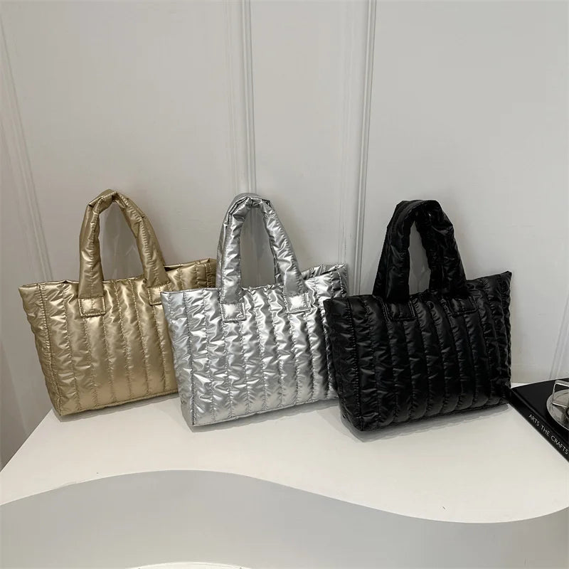 Ladies Tote Bags Large Capacity Cotton Padded Bag Solid Color Casual Fashion Nylon Elegant for Handbag