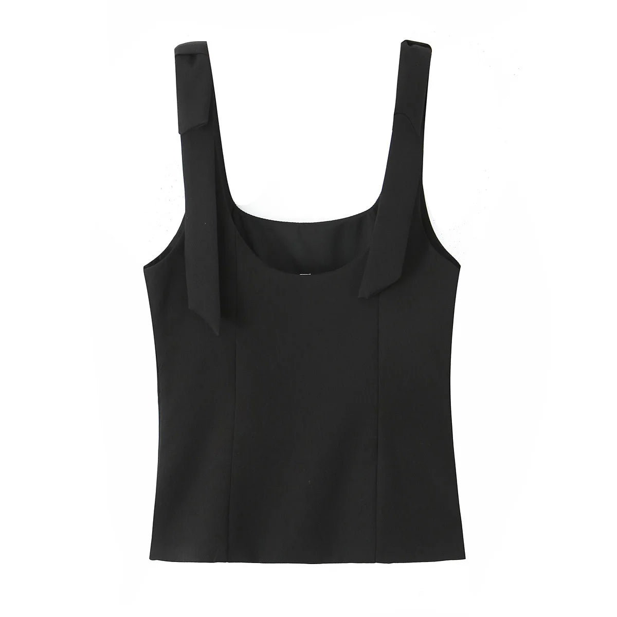HH Summer Woman Elegant High Street Solid Side Zipper Slim Tops Women's Chic Sexy Sleeveless Bow Square Collar Sling Top