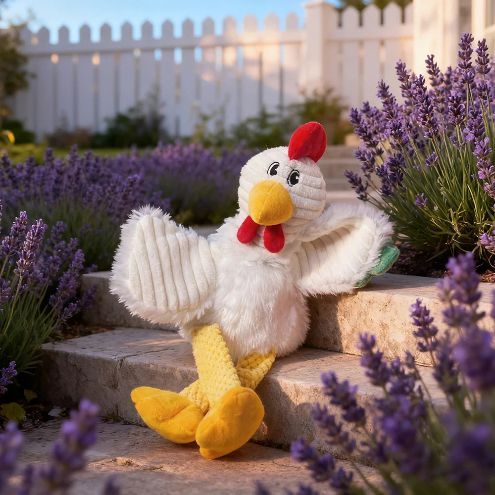 Pet Chew-Resistant Plush Interactive Toy with Sound, Cartoon Rooster Design, Suitable for Large, Medium, and Small Pets Such as Cats and Dogs, Double-Layer Fabric, Built-In Airbag