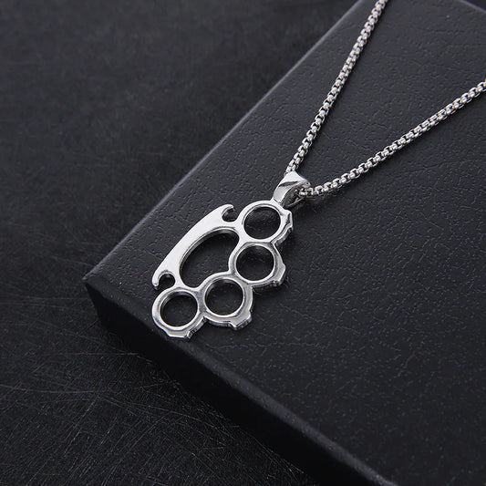 Brass Knuckles Pendant Necklace for Women Men Neck Chain Vintage Summer Goth Jewelry Trend Accessories Holiday Gifts
