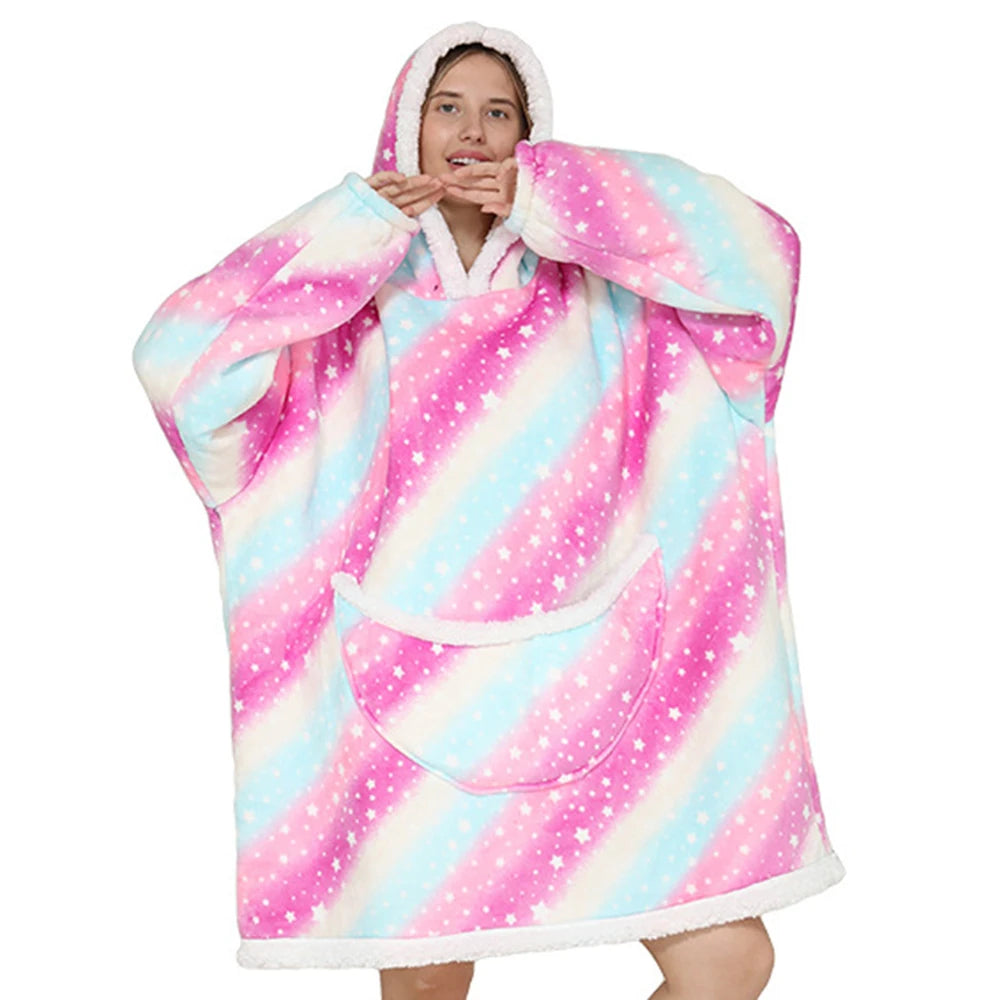 Oversized Blanket Hoodie with Big Pockets for Women Christmas Sweaters Hooded Cute Wearable Fleece TV Blanket for Couple Hoodies