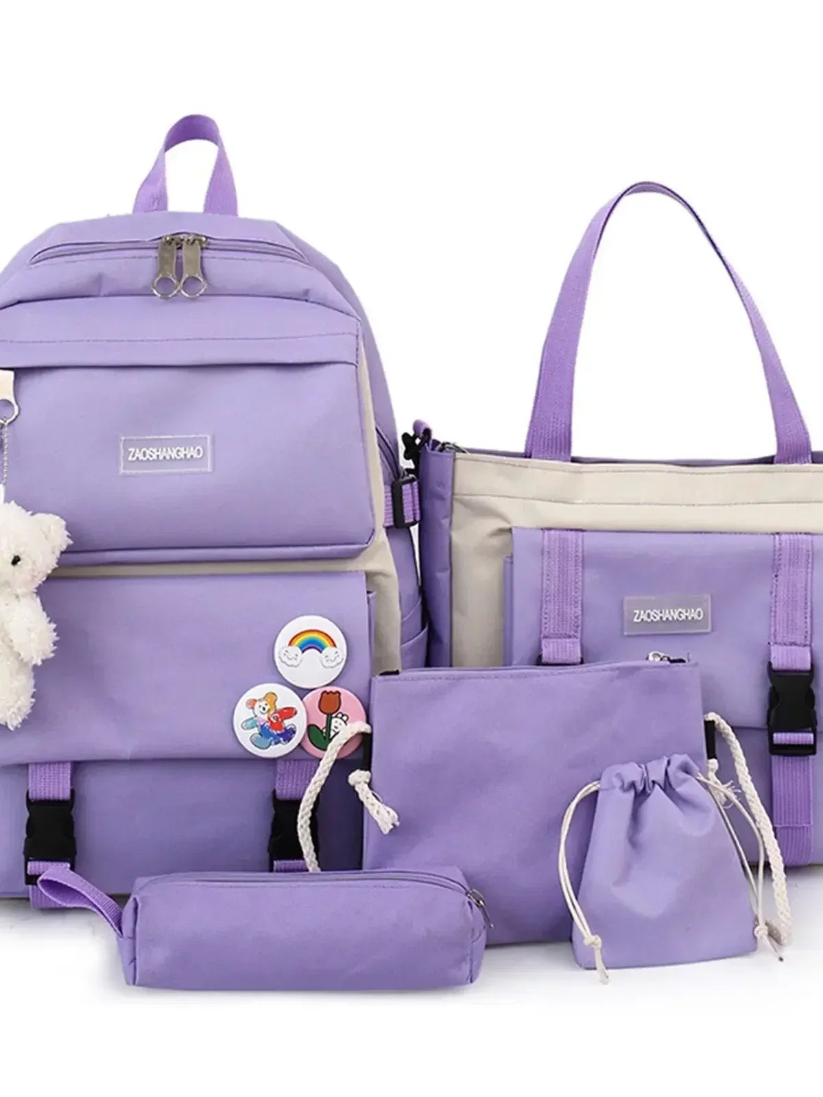 5PCS Kit Backpack Female Fashion Lady High Capacity Waterproof College Trendy Girls Laptop School Bags Cute Girl Travel Book Bag