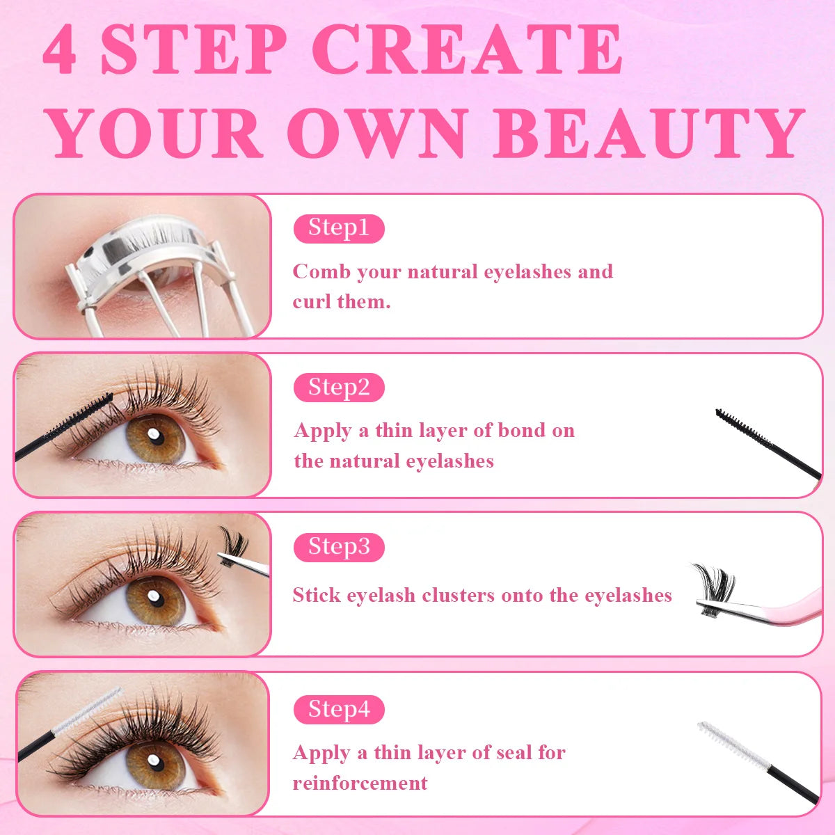 Eyelash Clusters Kit Reusable Soft Eyelash Extension With Bond&Seal Lash Tweezers Glue Remover Full Makeup Tool