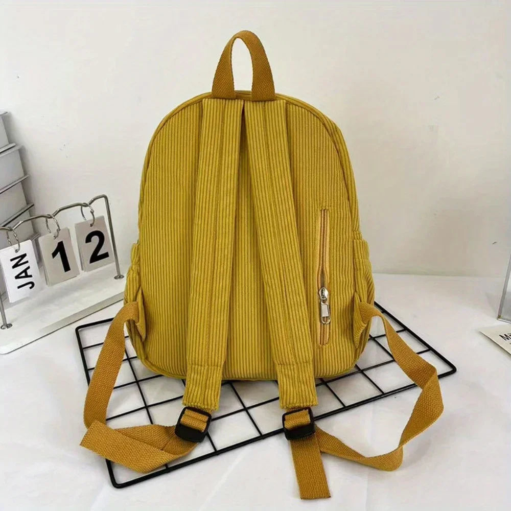 Backpack Solid Color Corduroy Backpack Handbag Rucksack Small School Bags Commuting Simple Student Book Bags Autumn Winter
