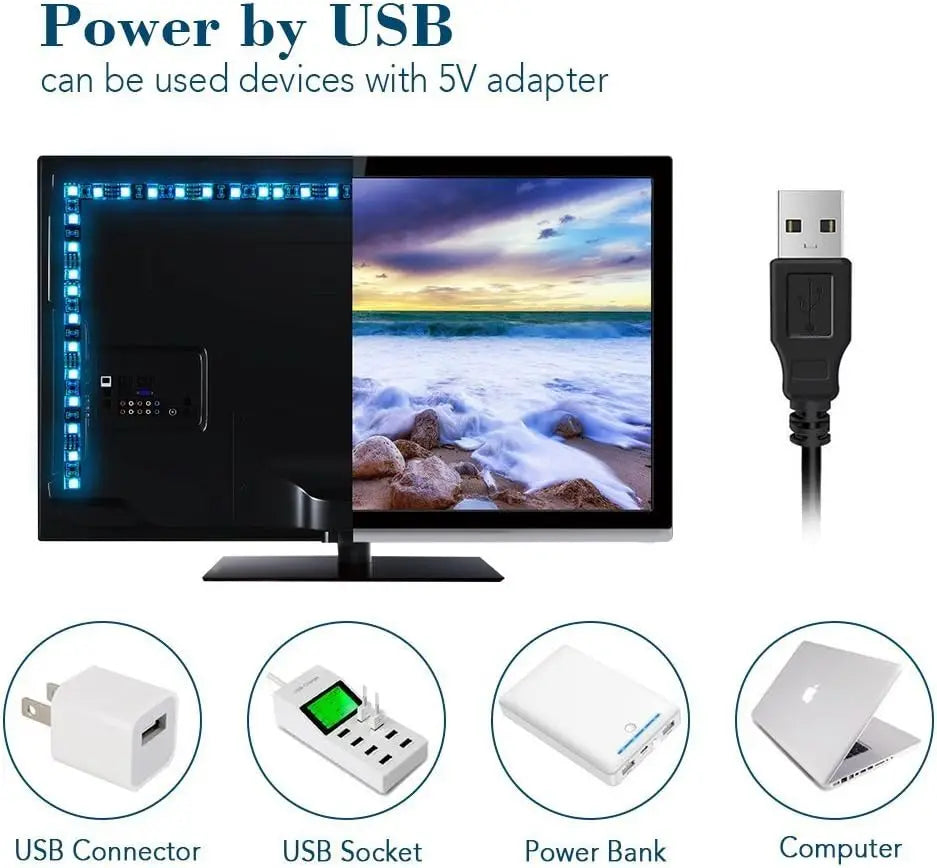 Led USB Strip Light 5M Color Changing 5050 RGB LED Flexible Lights with 24 Keys for Children Gaming Room Home Party TV Backlight