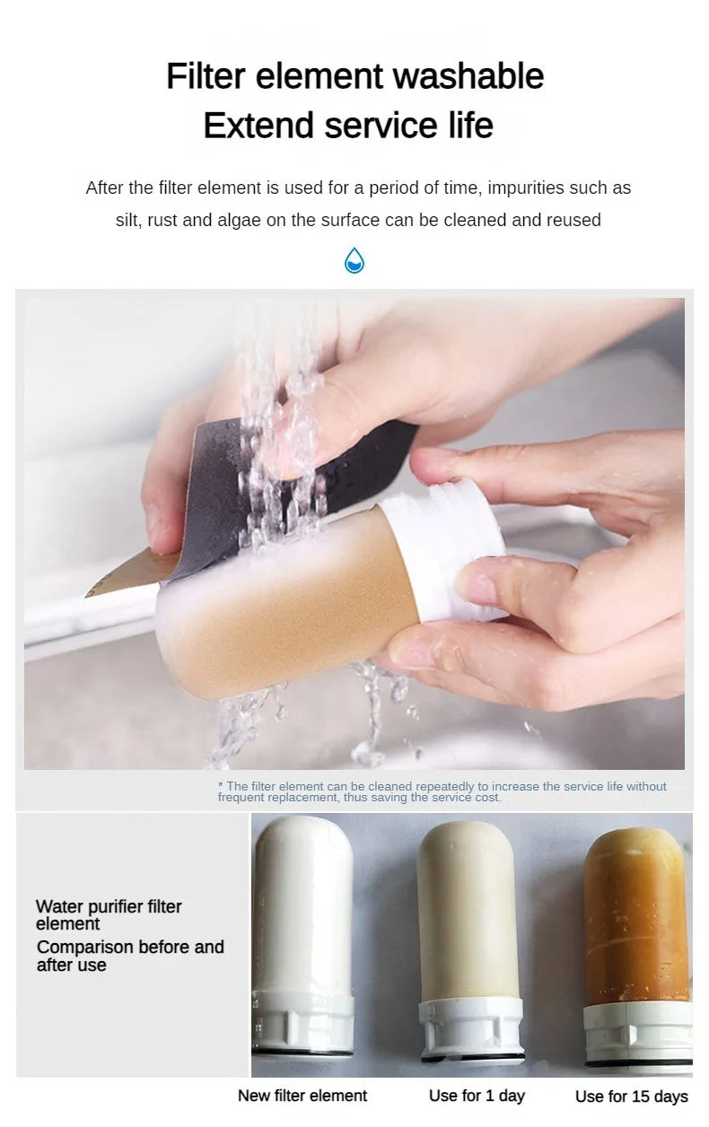 7 Layer 0.1μm Drinking Water Faucet Purifier Eco Tap Filter Stainless Steel Ceramic Activated Carbon KDF Cartridge Home Kitchen