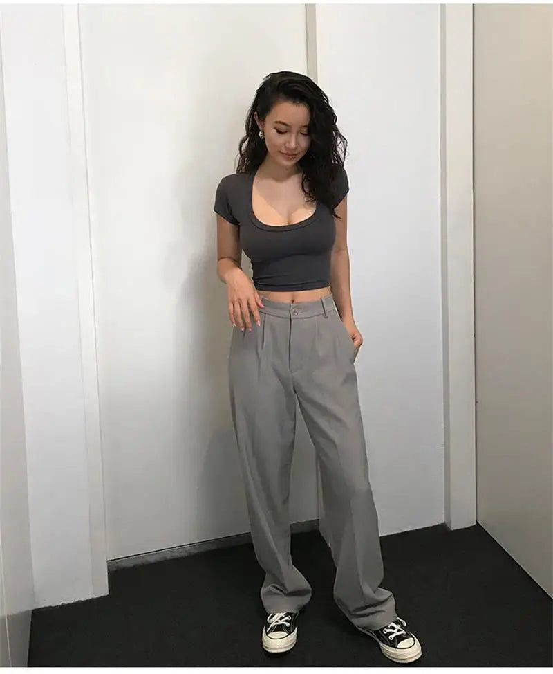 Summer Sexy T Shirt Tops for Women Clothes Stretch Slim Tees Shirt Femme U Neck Short Sleeve T-shirts Streetwea Crop Top
