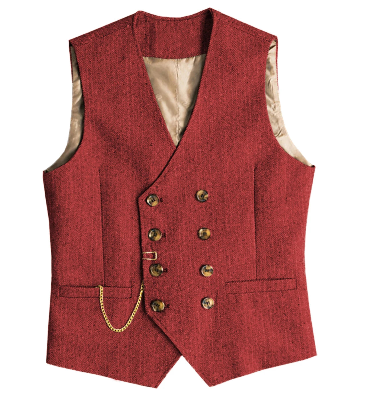 V Neck Men's  Suit Vests Herringbone Wool Tweed Double Breasted Waistcoat Tuxedo Groomsmen For  Wedding