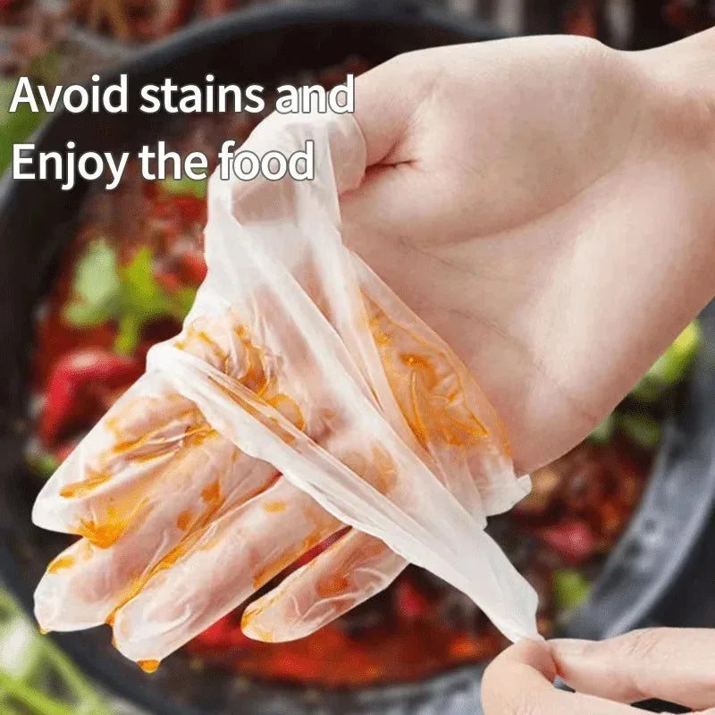 100/200pcs Disposable Gloves, made of durable material, easy to use. Suitable for cleaning in the kitchen and bathroom.