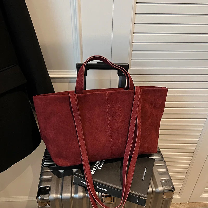 Large Capacity Tote Women Bag Retro Faux Suede Shoulder Bag Quitting Designer Bags for Women Handbag Commuting Shopper Purses