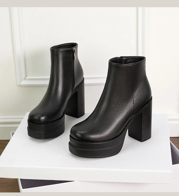 2025 New Women's Boots Sexy Ultra High Heels Woman Round Toe Boots Platform Shoes Women Shoes Ankle Boots Zipper Party Shoes