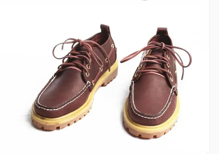 Genuine Leather Men's Casual Shoes Fashion Boat Shoes England Platform Luxury Lace up Male Loafers Driving Shoes46 Low Heel