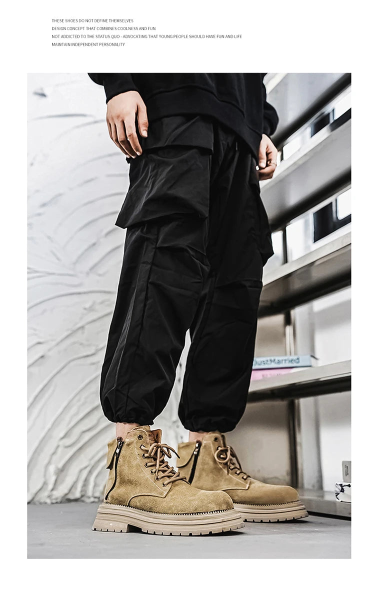 Men's high-quality suede horse boots outdoor casual leather boots thick soled English style short boots fashionable work boots