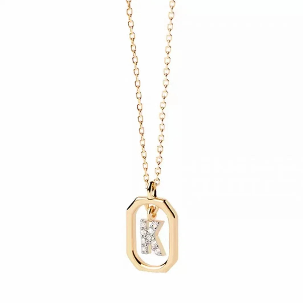 925 Sterling Silver Letter Necklace with 26 English Letter Zircon Pendant Geometric Design Personalized Necklace Luxury Jewelry