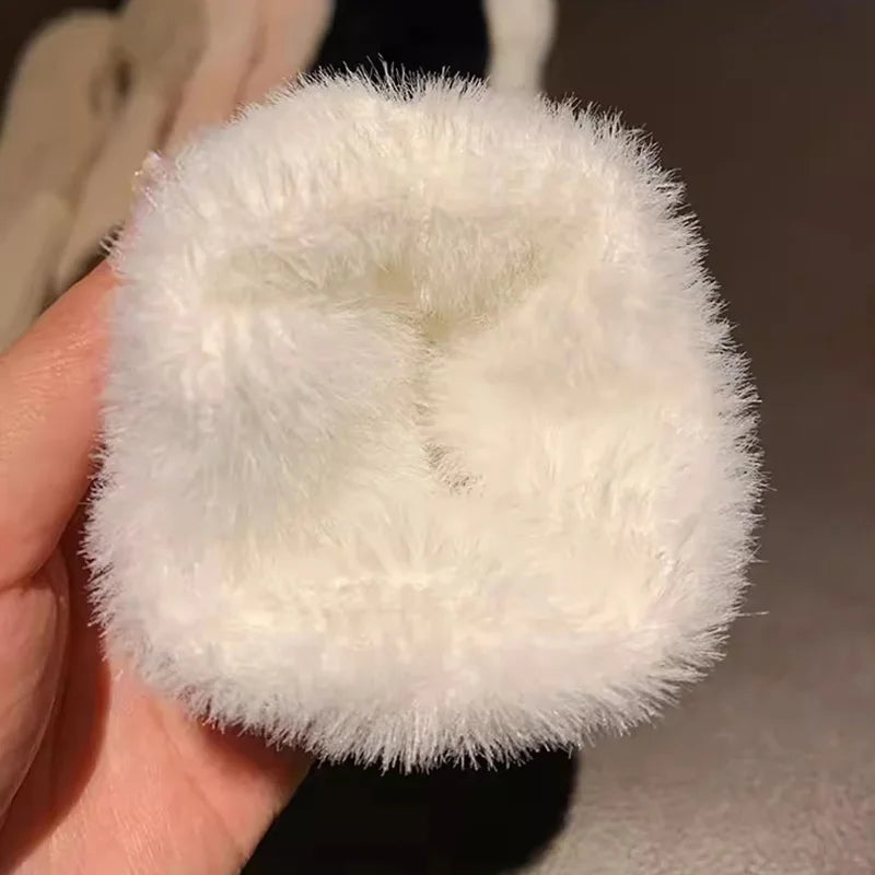 Soft Winter Half Finger Gloves Women Warm Luxury Solid White Plush Knitted Fingerless Gloves Wrist Mittens Writting