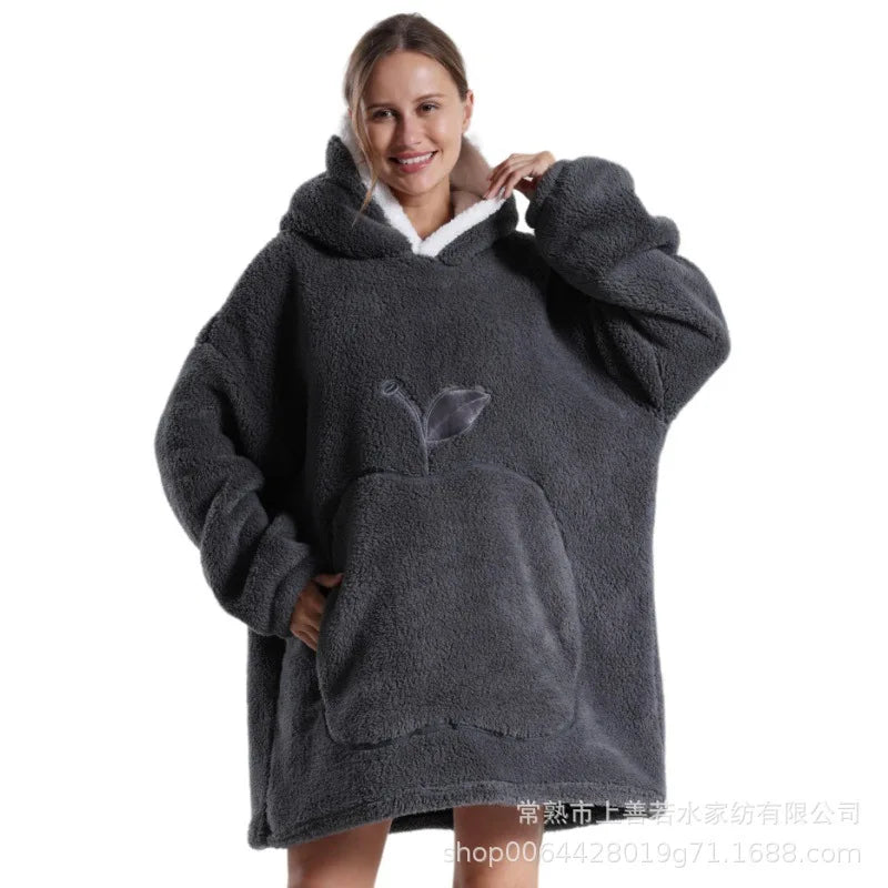 Thickened Warmth Sleepwear Sweatshirt Home Clothes round Neck Full Sleeve Loose Version Coat Style Polyester Fiber Women's Fashi