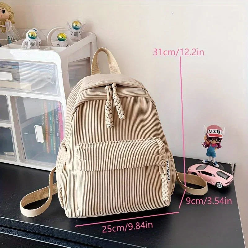 Backpack Solid Color Corduroy Backpack Handbag Rucksack Small School Bags Commuting Simple Student Book Bags Autumn Winter