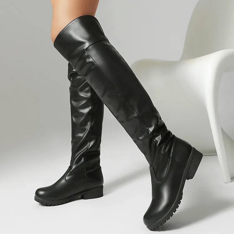 2026 Ladies Thigh High Footwear Round Toe Thick Heels 3cm Big Size 49 50 51 Casual Winter Knee High Bota