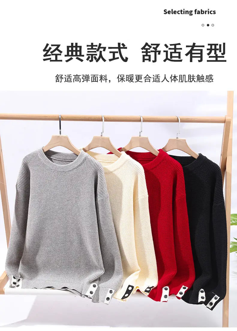 Fashion Blended Sweater 2025 Autumn/Winter Warm Wool Knitted Hoodies Cuff Button Design Casual Tops