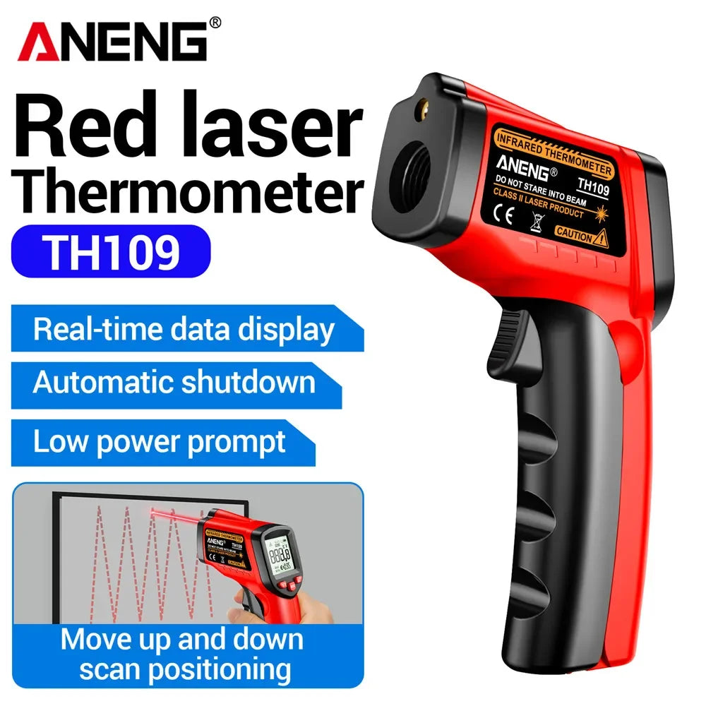 ANENG TH109 Red Laser Thermometer Object Distance Ratio12:1 Non-contact  Temperature Meter -50~400℃  Pyrometer Tester Hygrometer