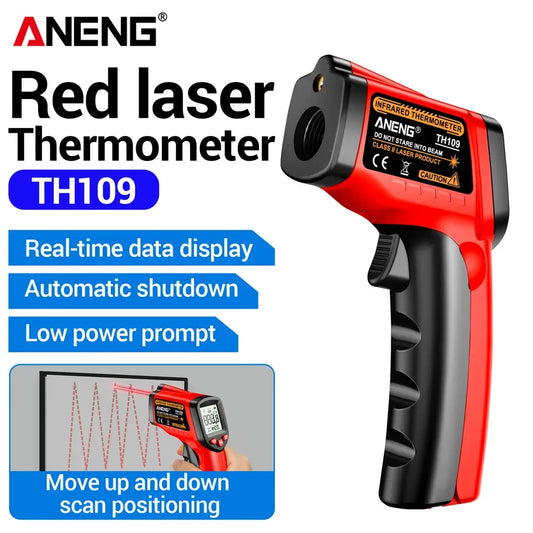 ANENG TH109 Red Laser Thermometer Object Distance Ratio12:1 Non-contact  Temperature Meter -50~400℃  Pyrometer Tester Hygrometer