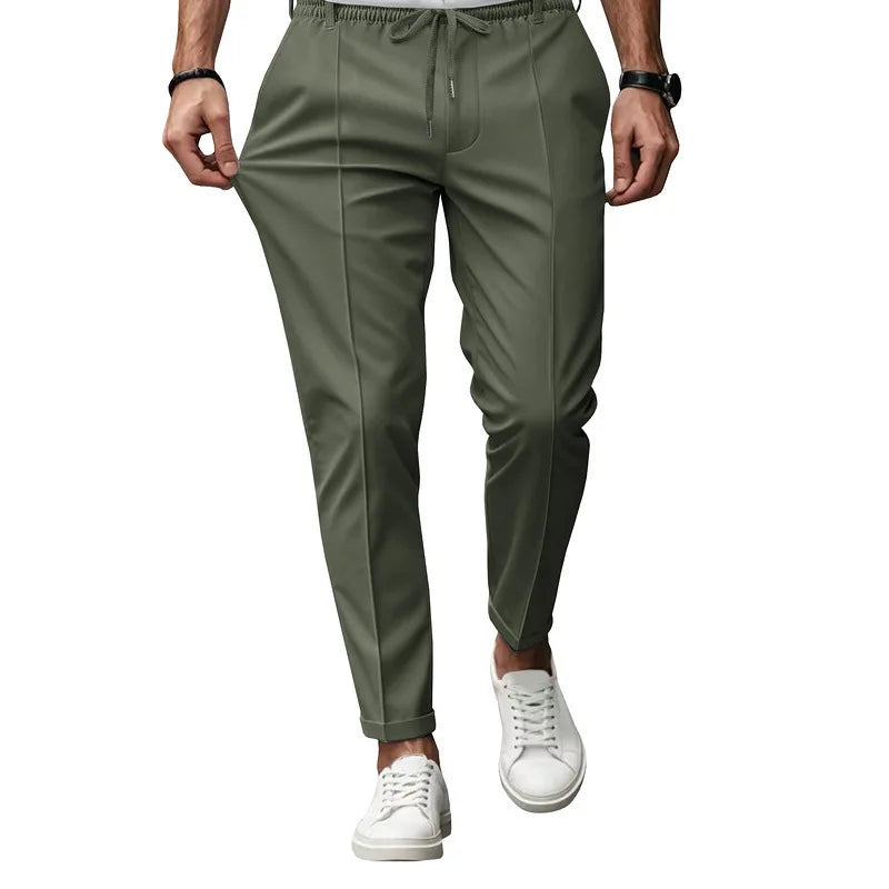Spring Autumn Men's Solid Color Simple Business Slim Small Foot Casual Pants
