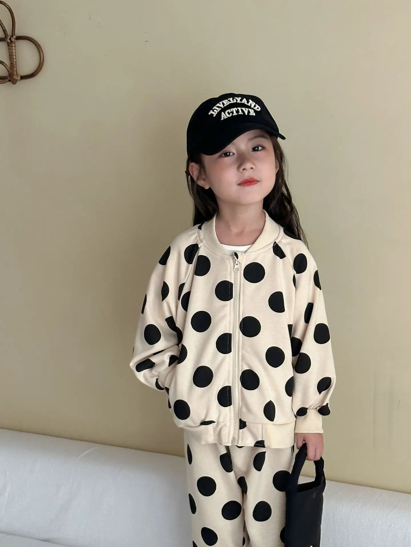 2025 Autumn New Children Long Sleeve Clothes Set Boys Girls Zipper Coat + Sweat Pants 2pcs Suit Kids Casual Polka Dot Outfits